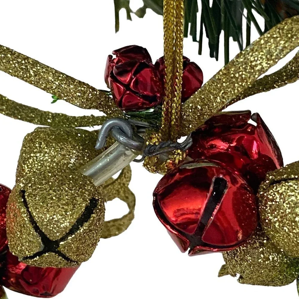 Jingle Bells Wreath Christmas Ornament Red Gold Green 3.5